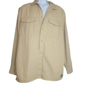 Vans William Poplin Button Front Shirt, Men XL, Yellow, Cargo Pockets, GUC